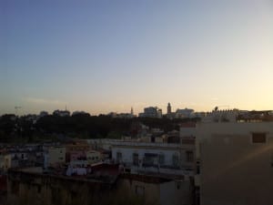 Pôr-do-sol visto do Kasbah de Tânger, Marrocos