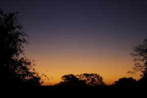 Por-do-sol pantaneiro visto durante o Safari pela Fazenda San Francisco, em Miranda, Mato Grosso do Sul