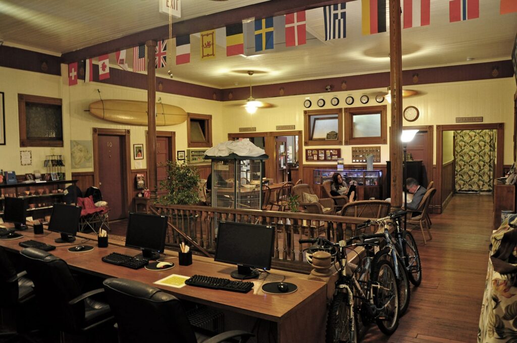 Recepção de um albergue