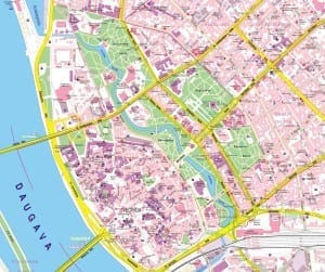 Mapa da Old Town (Cidade Antiga) de Riga, na Letônia