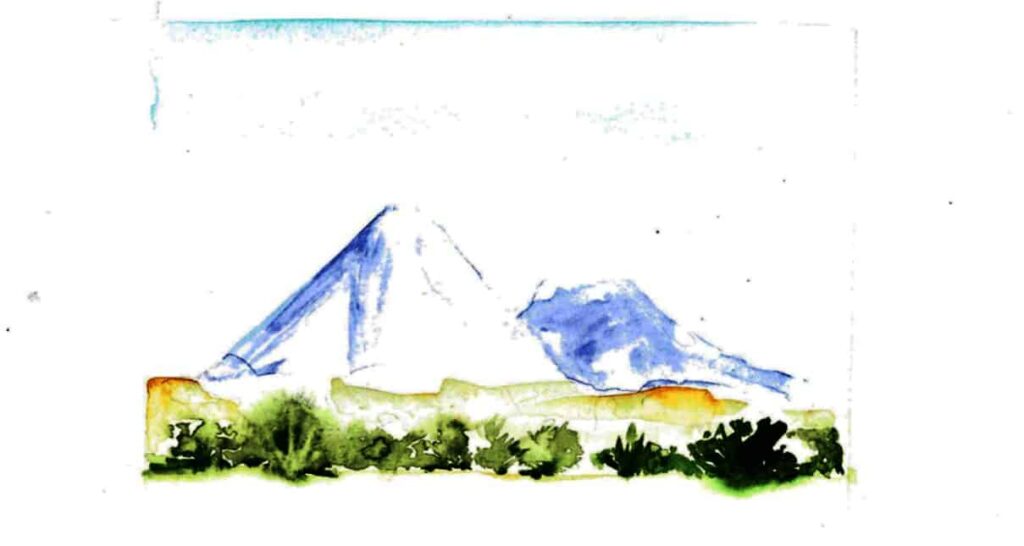 Vulcão Licancabur, mágico e sagrado, que predomina na paisagem de San Pedro do Atacama. Ao lado dele, o vulcão Juriques