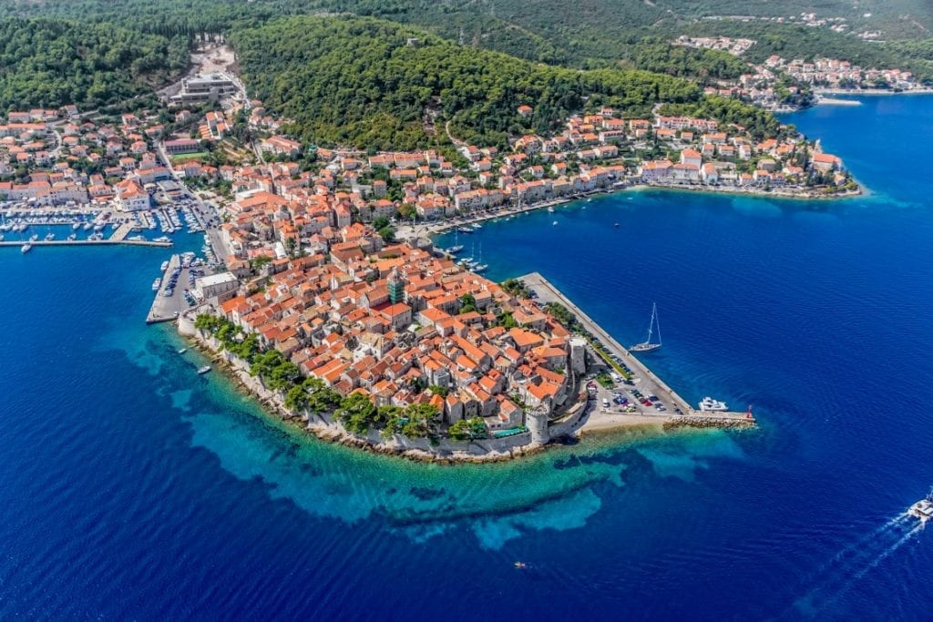 Vista aérea de Korcula, na Croácia