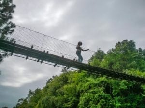 Ponte de madeira e cordas em São Bonifácio, município de Santa Catarina, Brasil