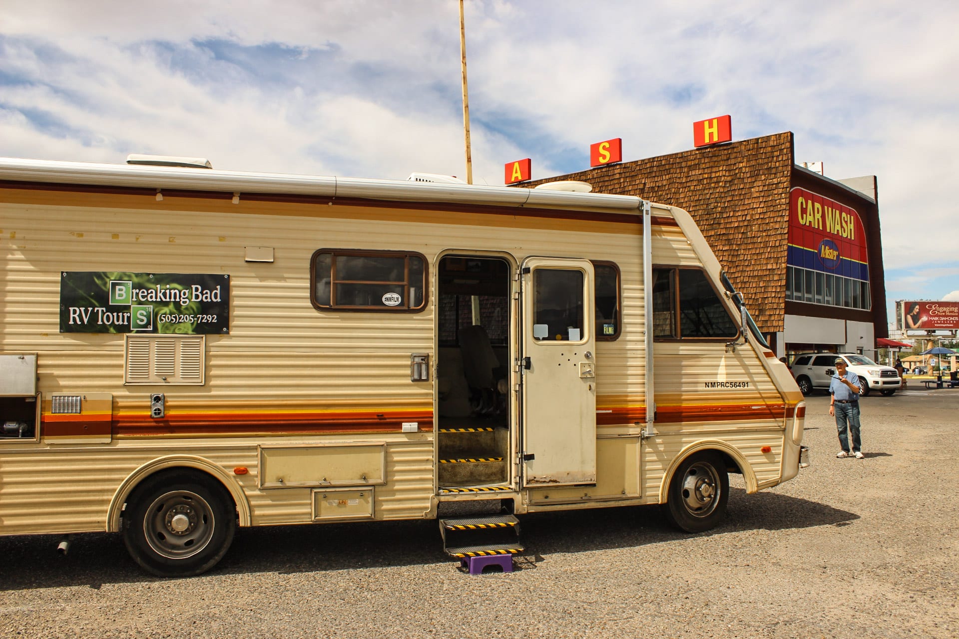 Lava-jato de Walter White visitado pela Breaking Bad RV Tour, em Albuquerque, Novo México, Estados Unidos