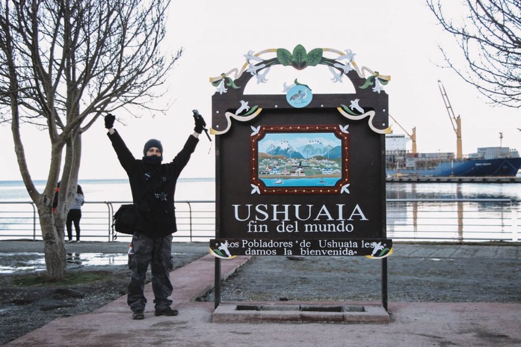 Placa "Ushuaia Fin del Mundo", na Patagônia Argentina