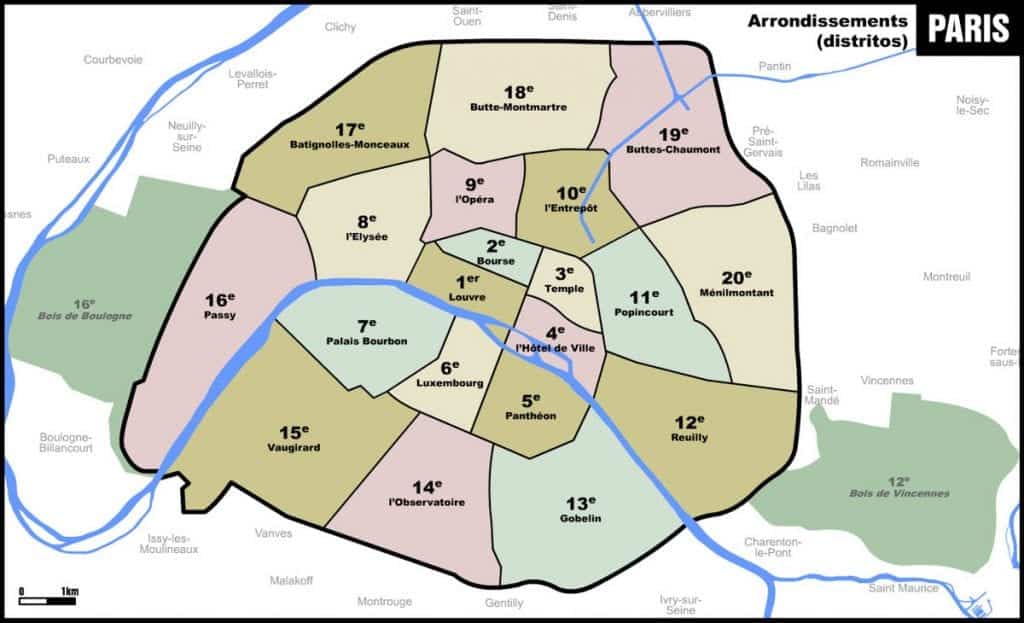 Arrondissements ou distritos de Paris
