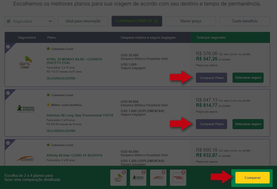 Comparando preços de seguro viagem com a Seguros Promo