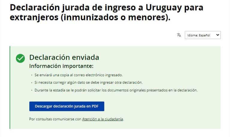 Declaração Jurada do Uruguai devidamente preenchida