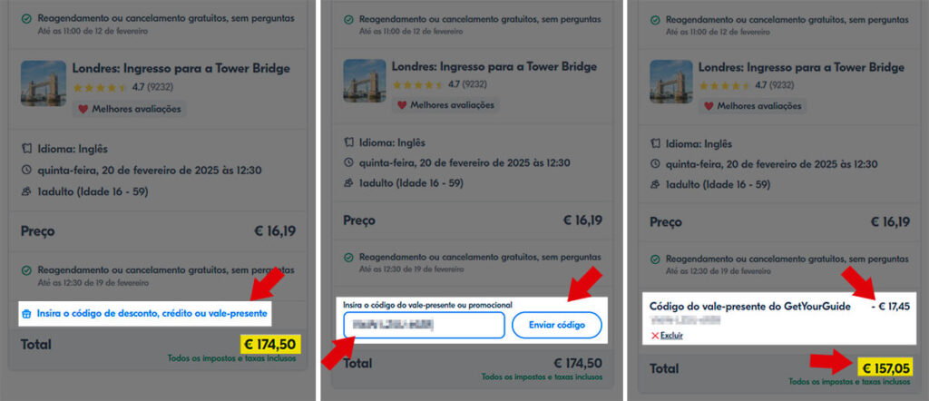 Como aplicar cupom de desconto GetYourGuide