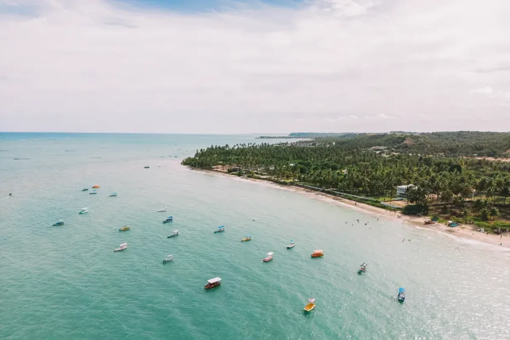 Vista aérea da Praia do Patacho, em Alagoas